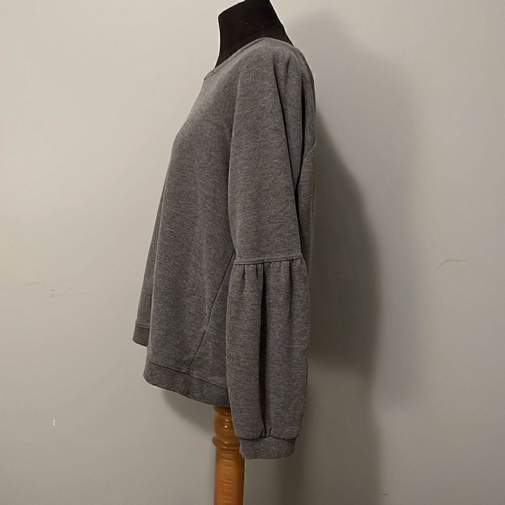 Women's Gray Pullover Crew Neck Long Puffed Sleeve Tops Size Large - Picture 4 of 7